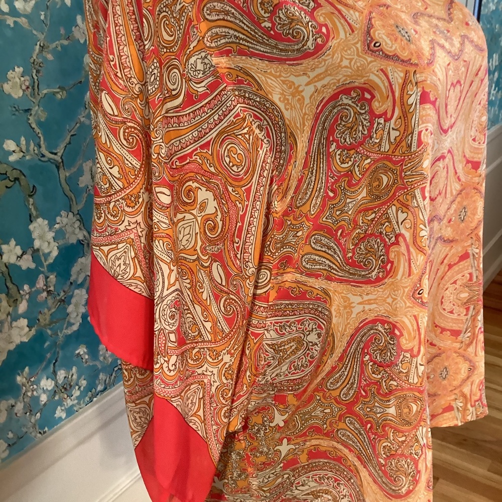 Dressbarn sheer multi red and orange overlay poncho.